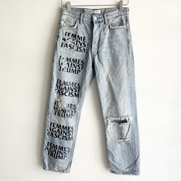 Zara Denim - Zara 2 Jeans Femmes Against Trump Fascism LGBTQ Allies Femme